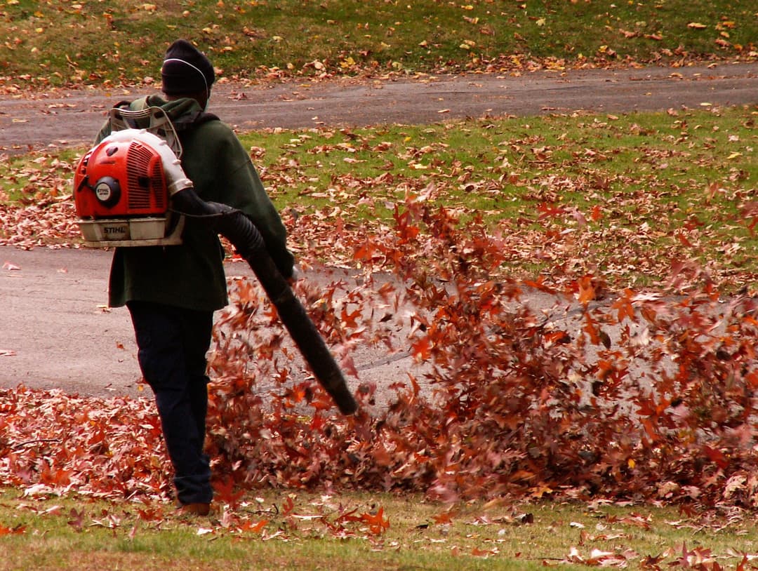 Leaf blower being used